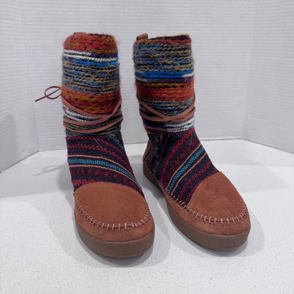 Tom's Nepal Boho‎ Boots Suede Trim Colorful Tall Booties Size 8.5 Women's - Picture 1 of 12